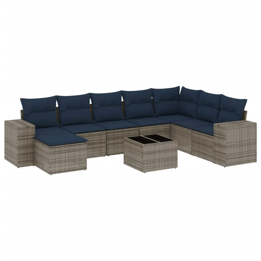 Ensemble de canapé de jardin 9 pcs avec coussins gris résine tressée - 2