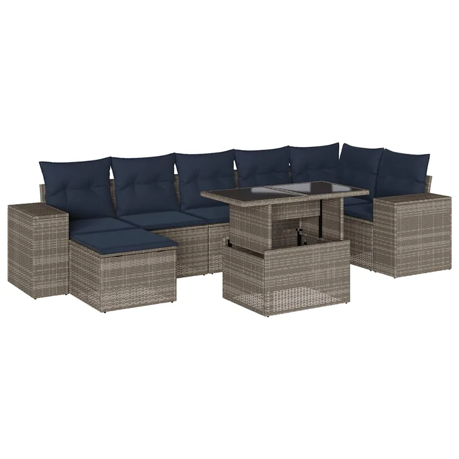 Ensemble de canapé de jardin 8 pcs avec coussins gris résine tressée - 2