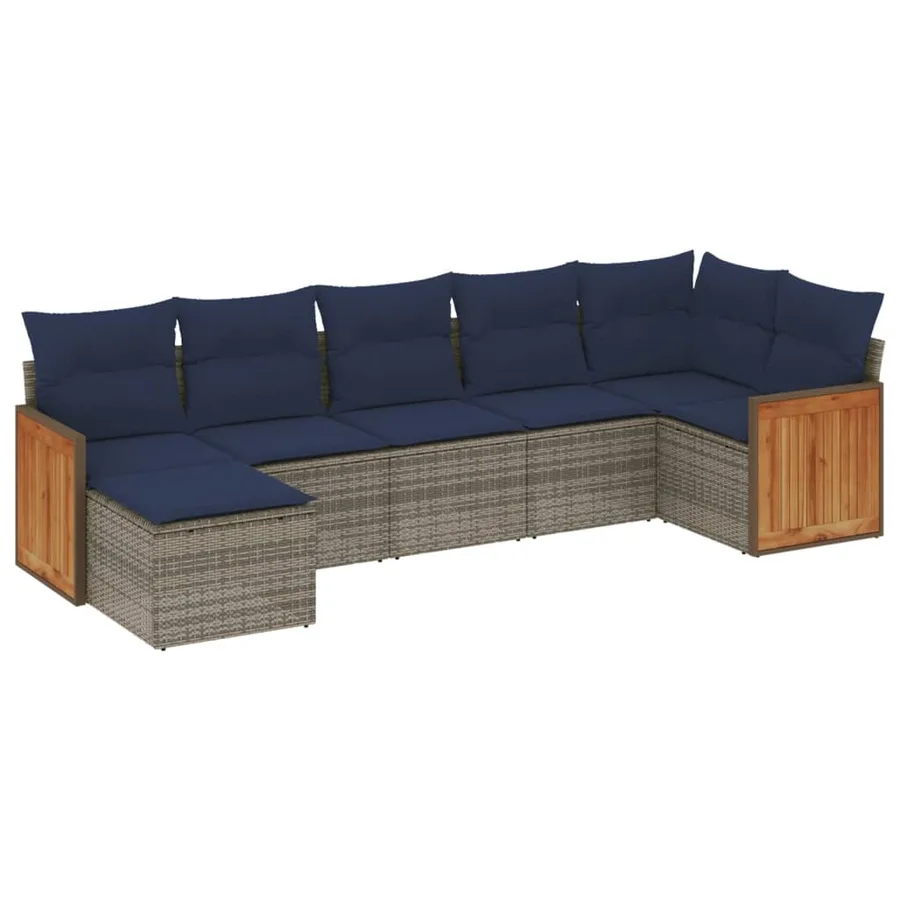 Ensemble de canapé de jardin 7 pcs avec coussins gris résine tressée - 2