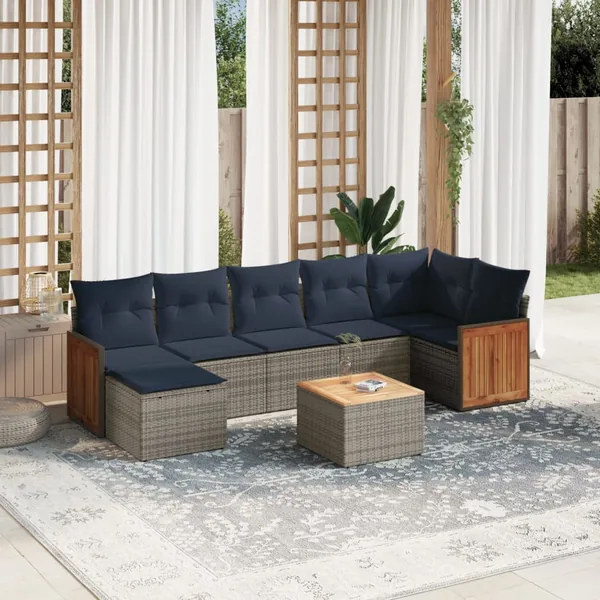 Ensemble de canapé de jardin 8 pcs avec coussins gris résine tressée