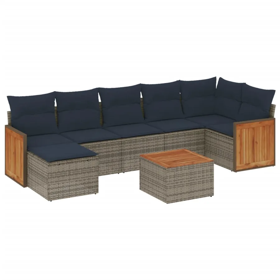 Ensemble de canapé de jardin 8 pcs avec coussins gris résine tressée - 2