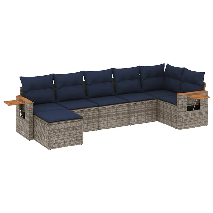 Salon de jardin 7 pcs avec coussins gris résine tressée - 2