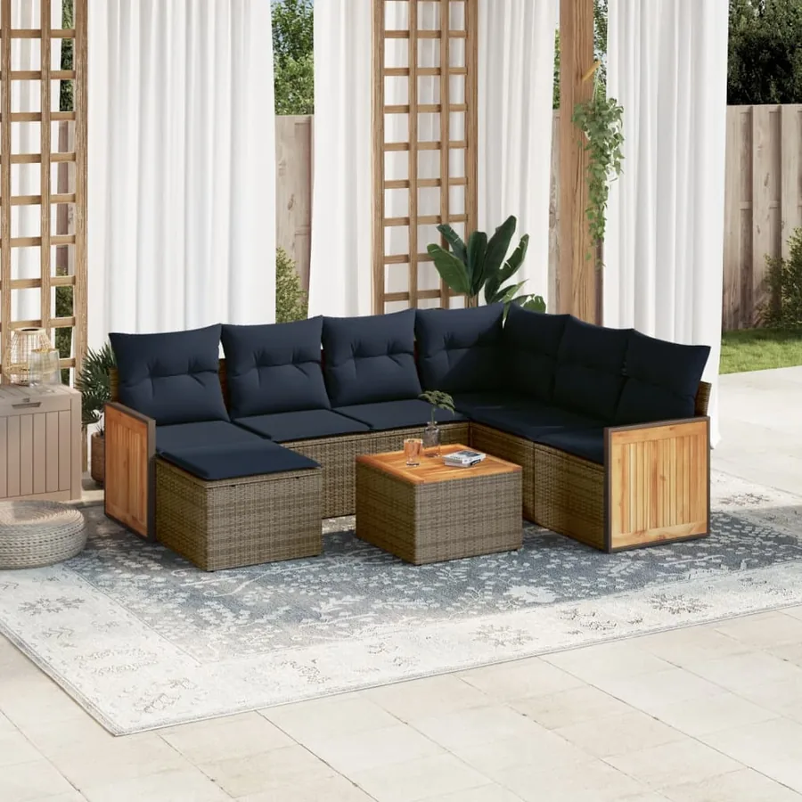 Ensemble de canapé de jardin 8 pcs avec coussins gris résine tressée
