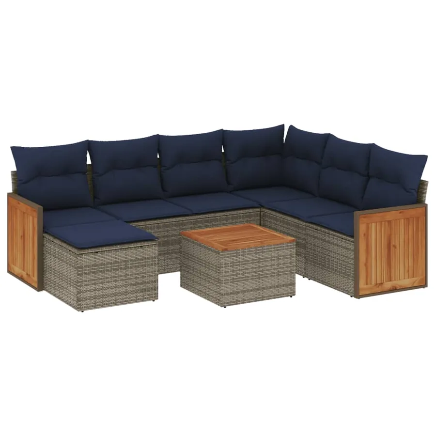 Ensemble de canapé de jardin 8 pcs avec coussins gris résine tressée - 2