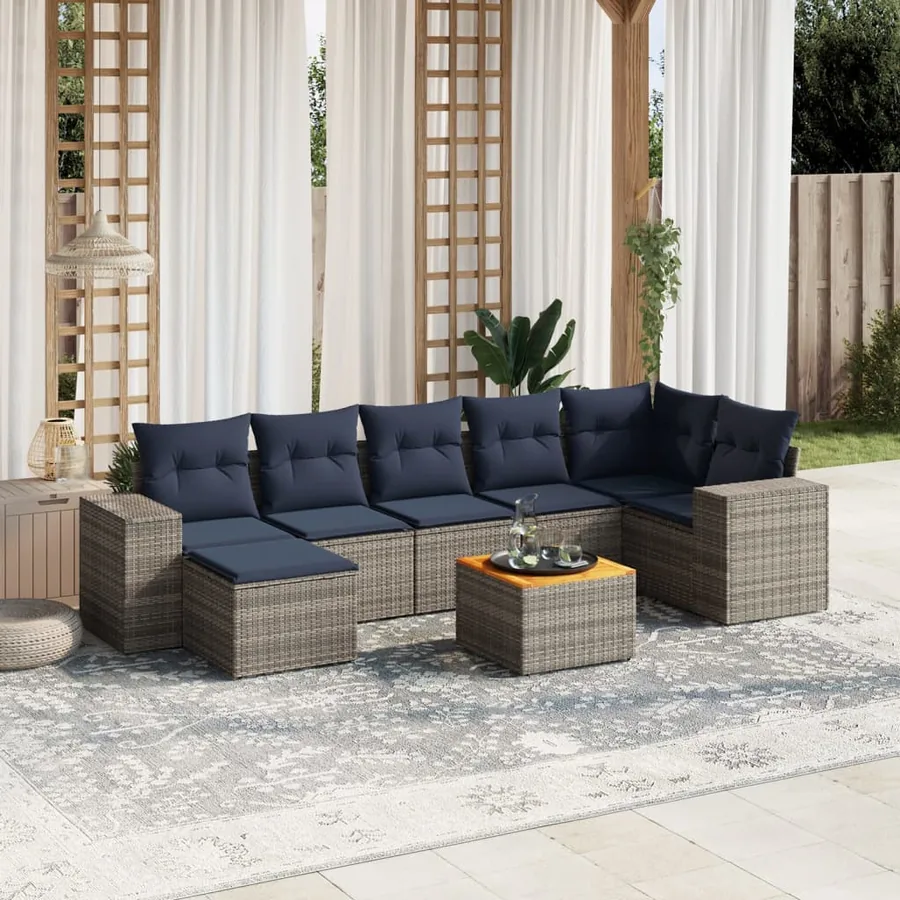 Ensemble de canapé de jardin 8 pcs avec coussins gris résine tressée