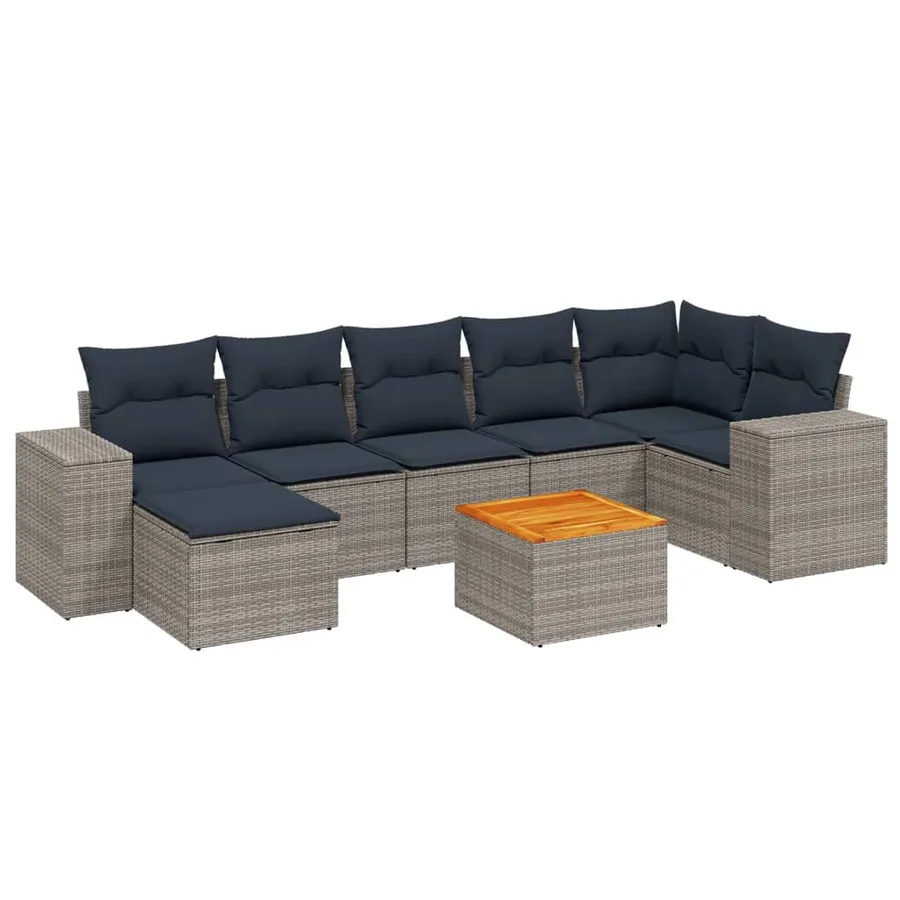 Ensemble de canapé de jardin 8 pcs avec coussins gris résine tressée - 2