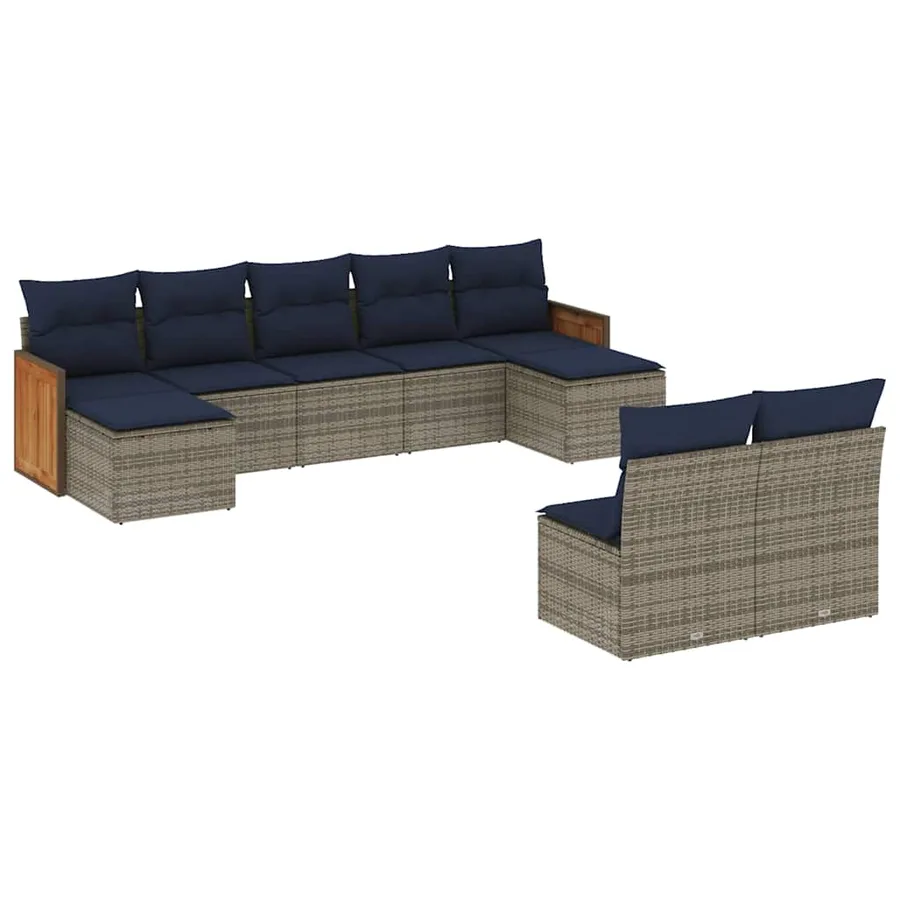 Ensemble de canapé de jardin 9 pcs avec coussins gris résine tressée - 2
