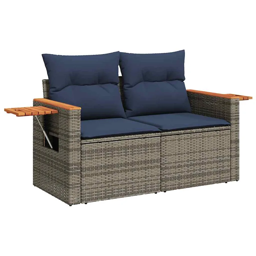 Salon de jardin 6 pcs avec coussins gris résine tressée - 3