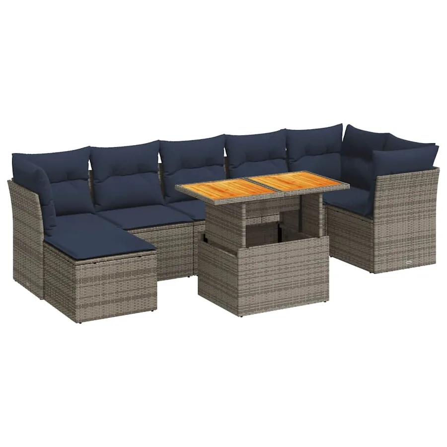Salon de jardin 8 pcs avec coussins gris résine tressée - 2