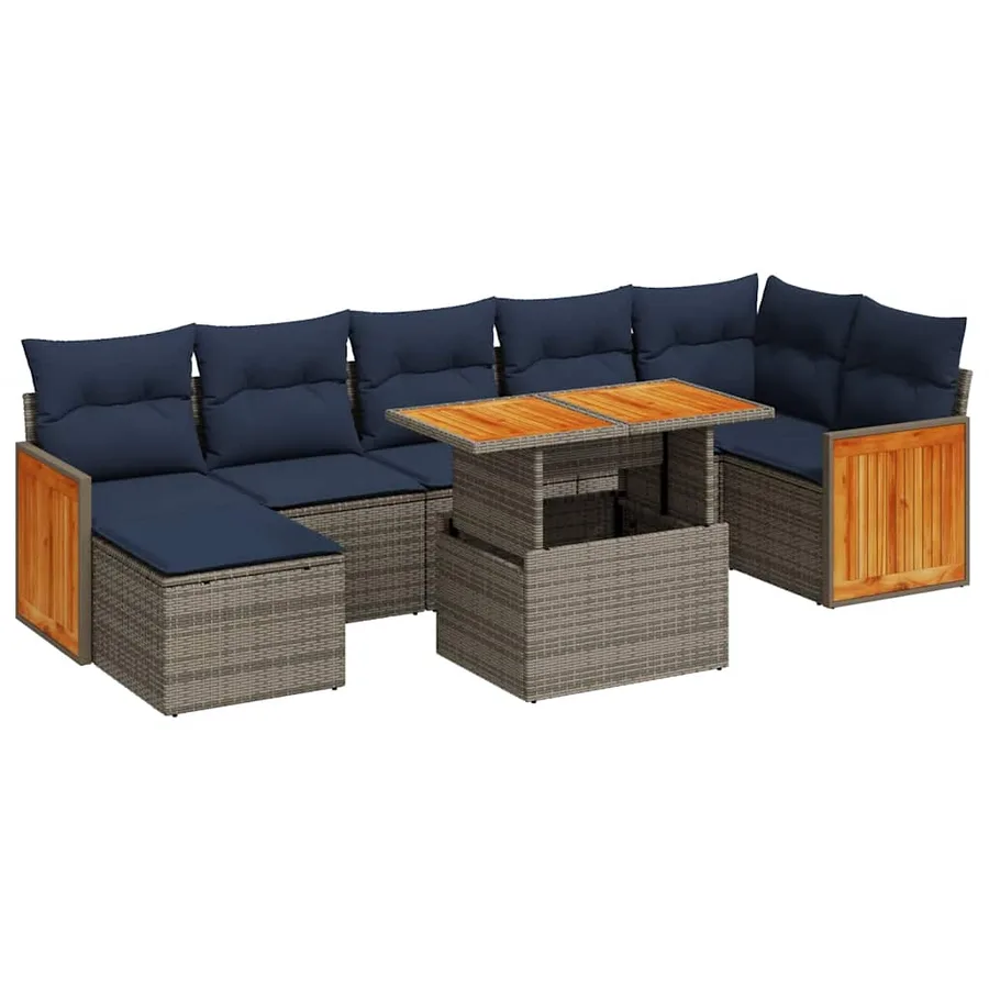 Salon de jardin 8pcs avec coussins marron résine tressée acacia - 2