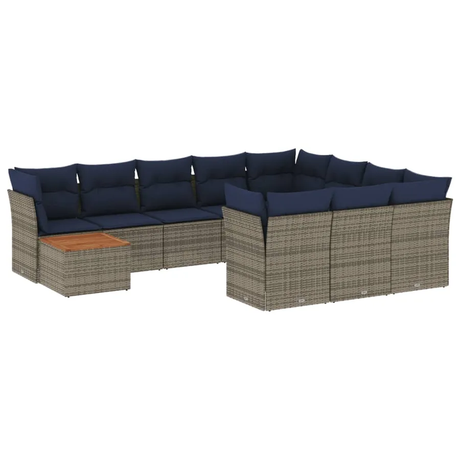 Ensemble de canapé de jardin 13 pcs avec coussins gris résine tressée - 2