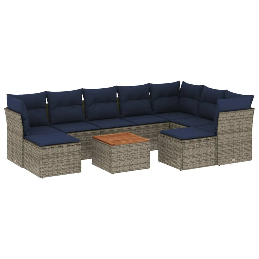 Ensemble de canapé de jardin 10 pcs avec coussins gris résine tressée - 2