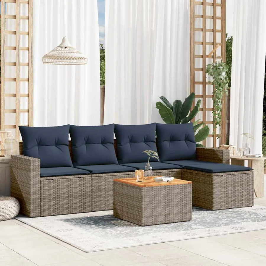Ensemble de canapé de jardin 6 pcs avec coussins gris résine tressée