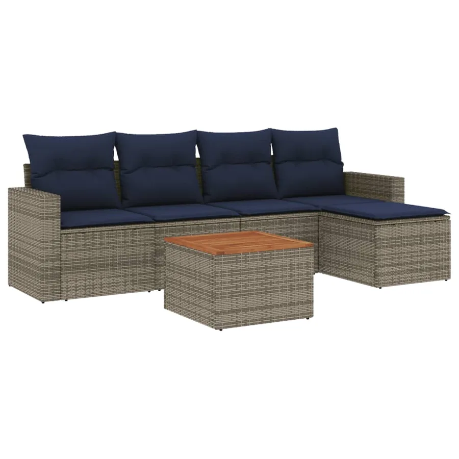 Ensemble de canapé de jardin 6 pcs avec coussins gris résine tressée - 2