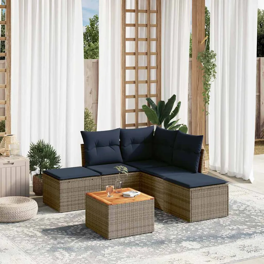 Ensemble de canapé de jardin 6 pcs avec coussins gris résine tressée