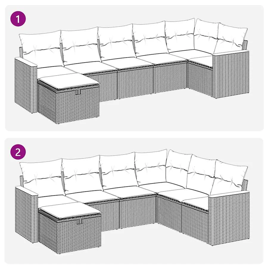 Salon de jardin avec coussins 7 pcs gris résine tressée - 7
