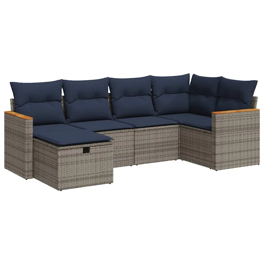 Salon de jardin 6 pcs avec coussins gris résine tressée - 2