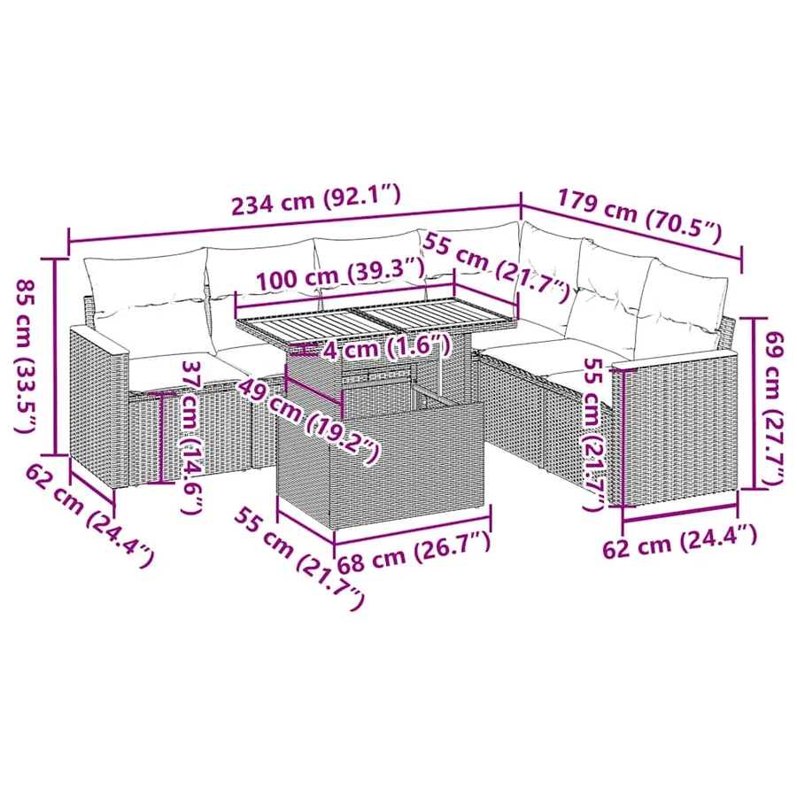 Salon de jardin avec coussins 7 pcs gris résine tressée - 15