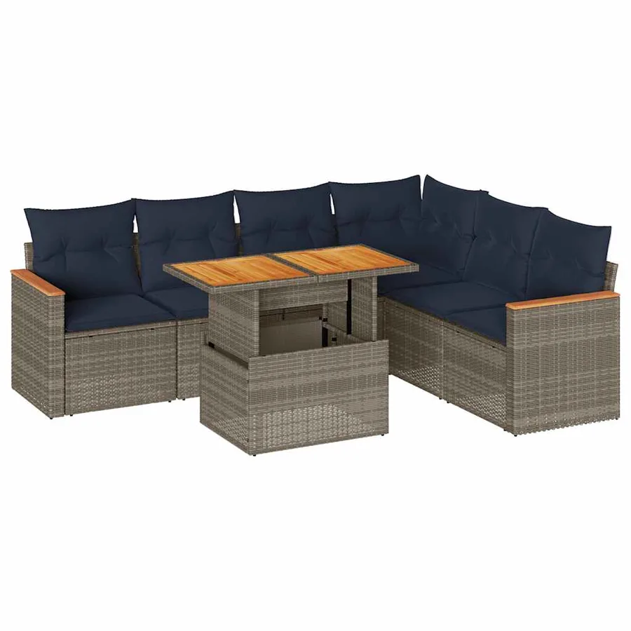 Salon de jardin avec coussins 7 pcs gris résine tressée - 2