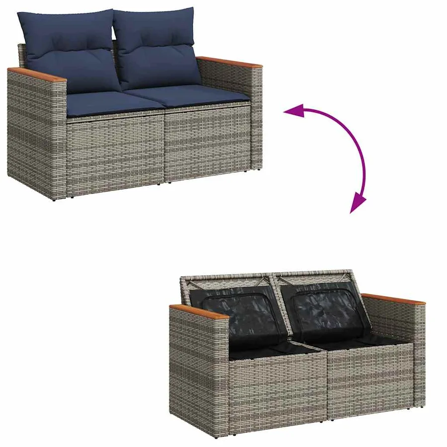 Salon de jardin avec coussins 7 pcs gris résine tressée - 9