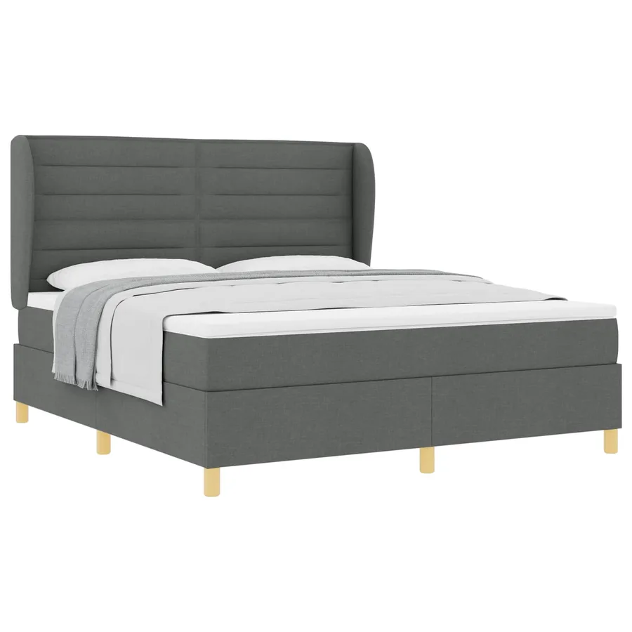Lit à ressorts avec matelas Gris foncé 200 x 180 cm tissu - 2