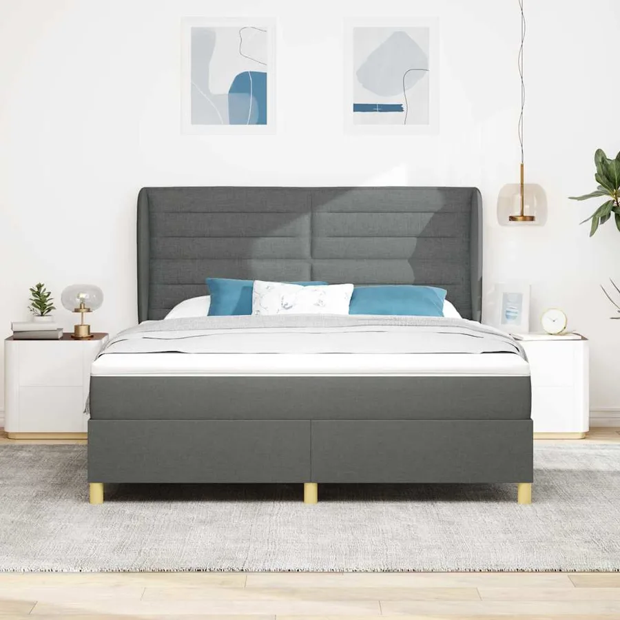 Lit à ressorts avec matelas Gris foncé 200 x 180 cm tissu - 3