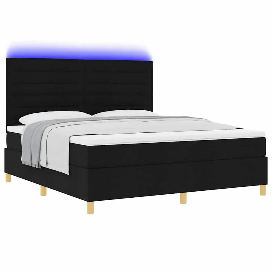 Lit à ressort LED avec matelas Noir 180 x 200 cm tissu - 3