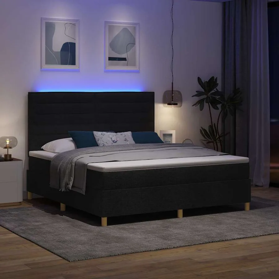 Lit à ressort LED avec matelas Noir 180 x 200 cm tissu - 5