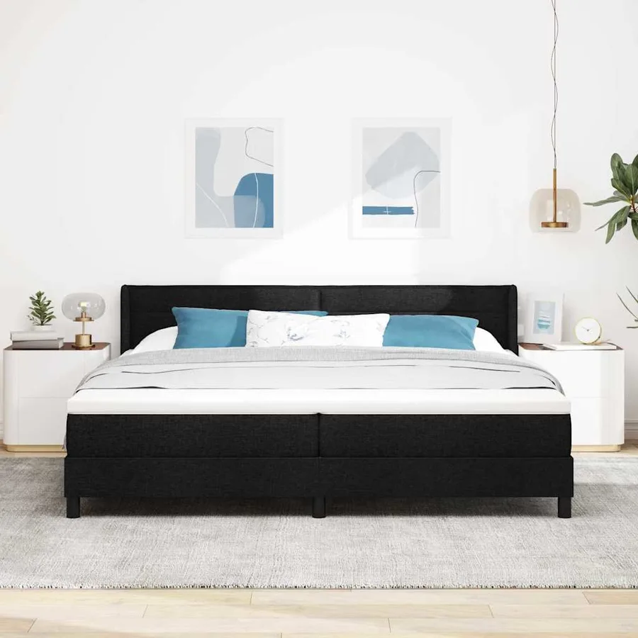 Lit à ressorts avec tête de lit Noir 200 x 200 cm tissu - 3