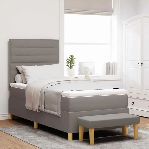 Lit à ressorts avec coussin Taupe 200 x 90 cm tissu
