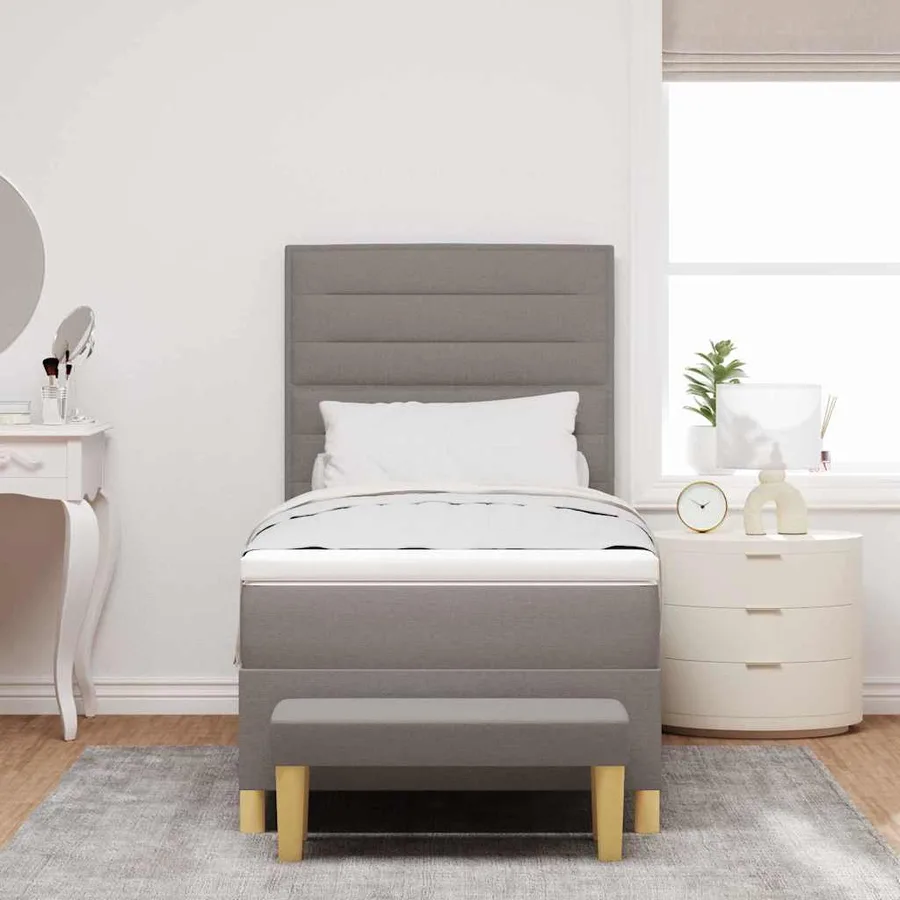 Lit à ressorts avec coussin Taupe 200 x 90 cm tissu - 3