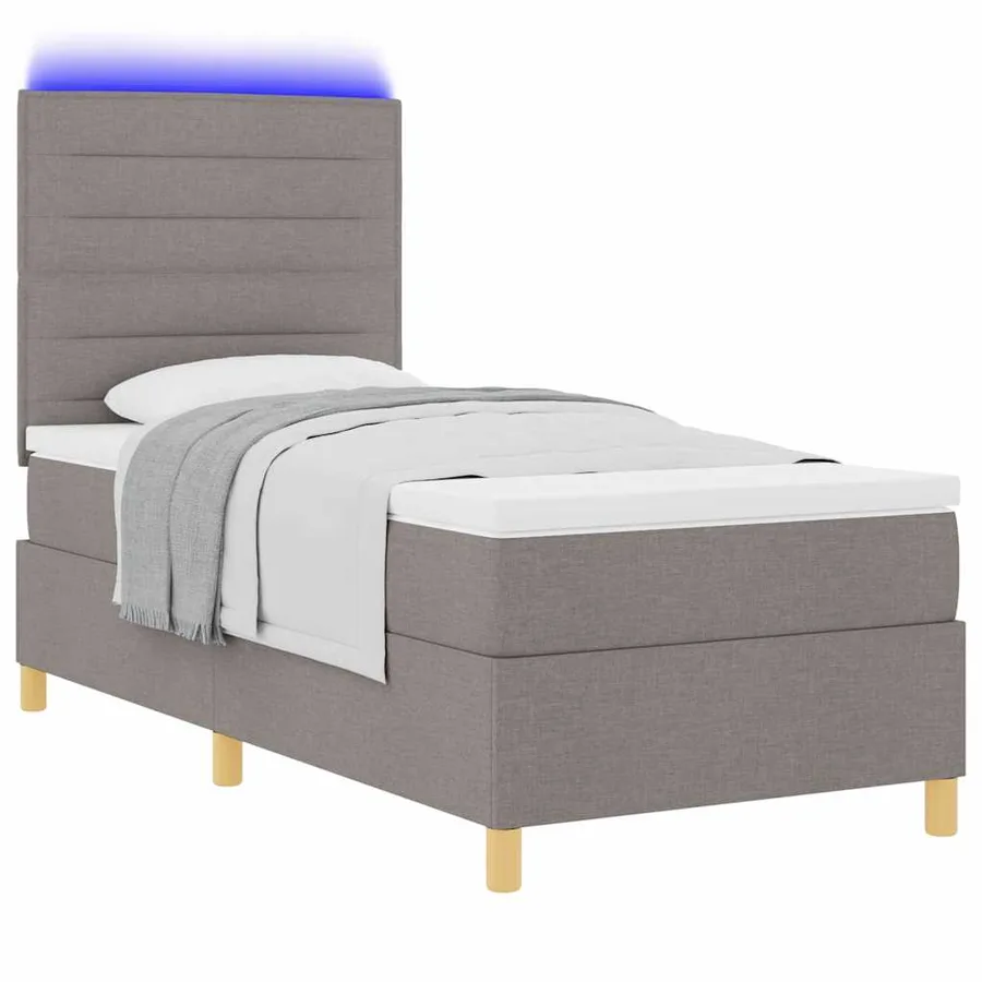 Lit à ressort LED avec matelas Taupe 80 x 200 cm tissu - 3