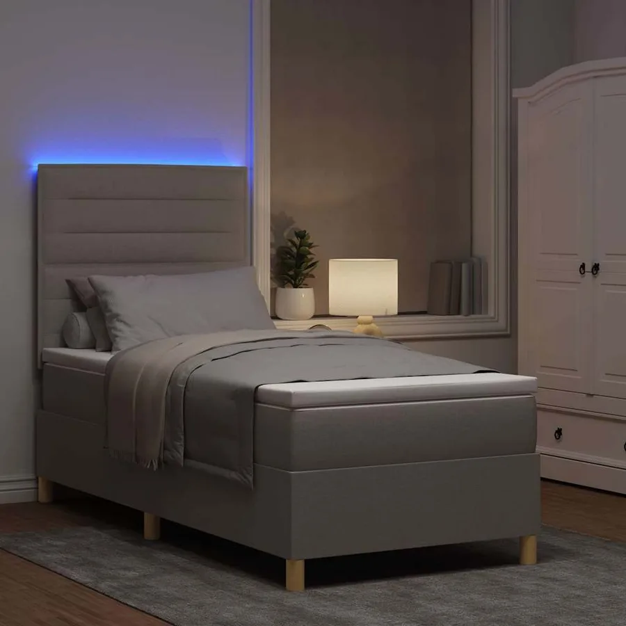 Lit à ressort LED avec matelas Taupe 80 x 200 cm tissu - 5