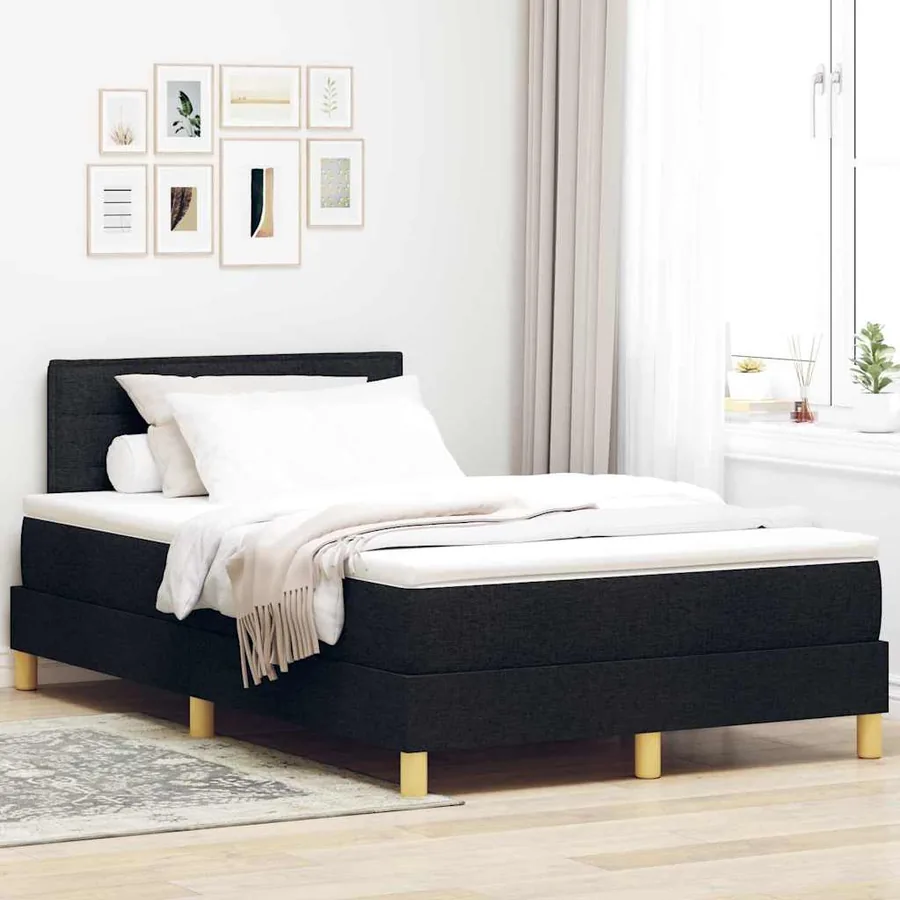 Lit à ressorts avec coussin Noir 120 x 190 cm tissu