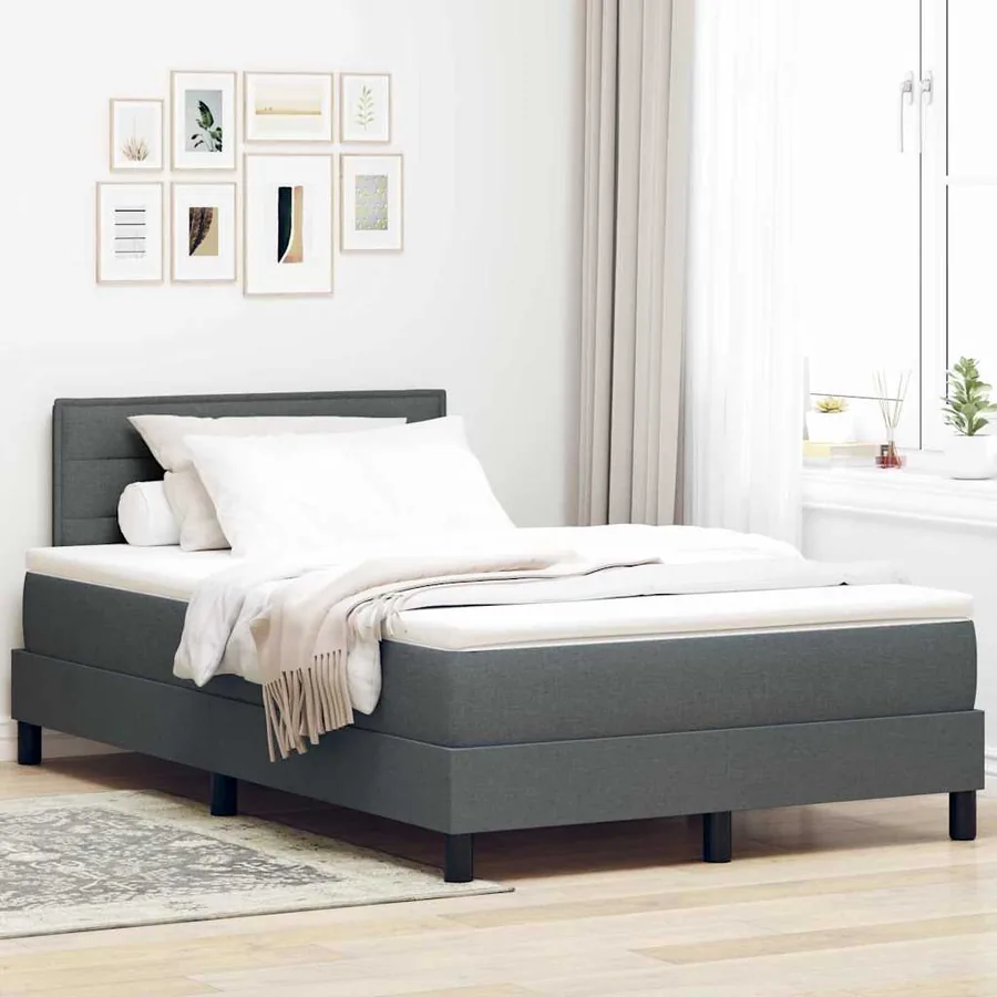Lit à ressorts avec matelas Gris foncé 120 x 190 cm tissu