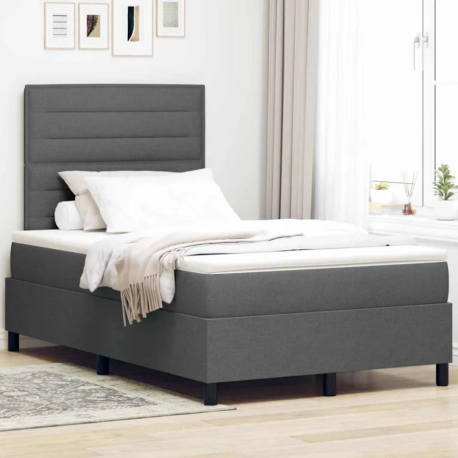 Lit à ressorts avec matelas Gris foncé 120 x 190 cm tissu