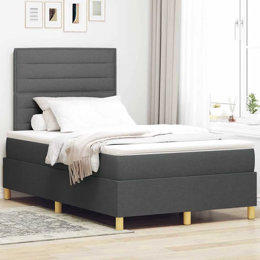 Lit à ressorts avec matelas Gris foncé 120 x 190 cm tissu