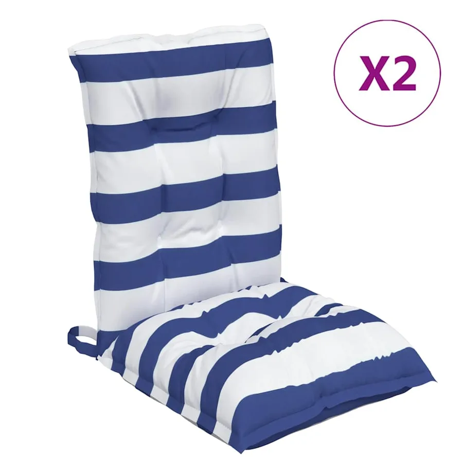 Coussins de chaise à dossier bas lot de 2 rayures bleu/blanc - 2