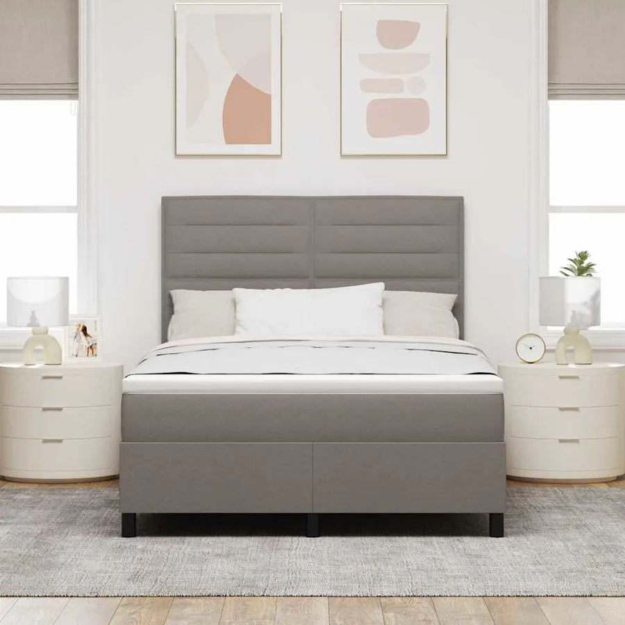 Lit à ressorts avec matelas Taupe 140 x 200 cm tissu - 3