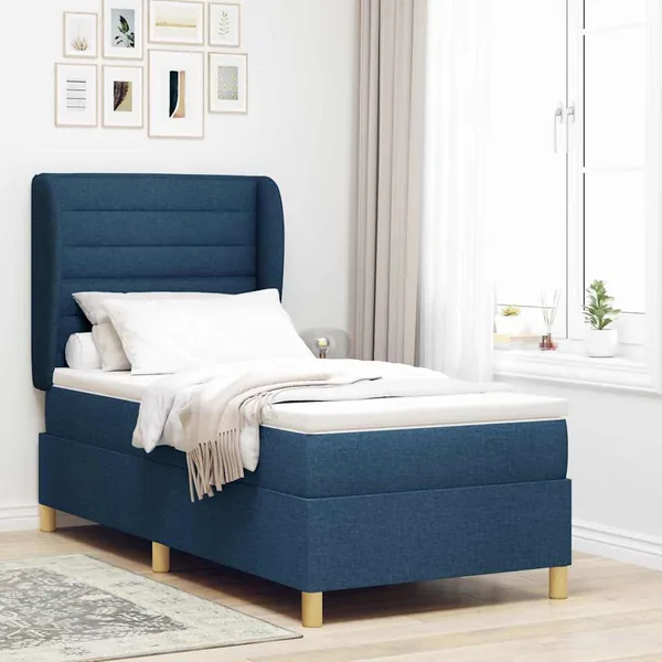 Lit à ressorts avec matelas Bleu 200 x 100 cm tissu