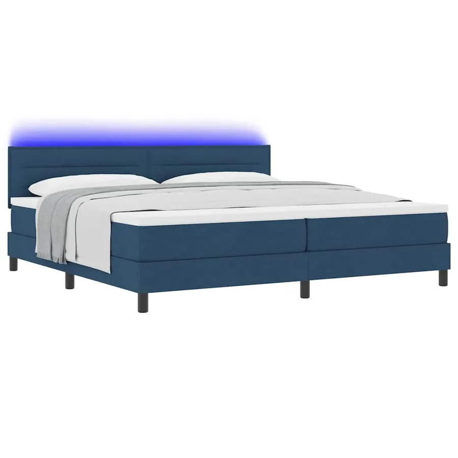 Lit à ressorts avec matelas avec LED Bleu 200 x 200 cm tissu - 3