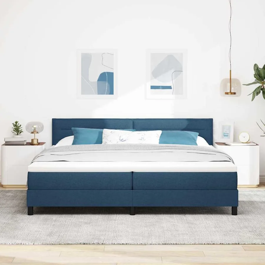 Lit à ressorts avec matelas avec LED Bleu 200 x 200 cm tissu - 4