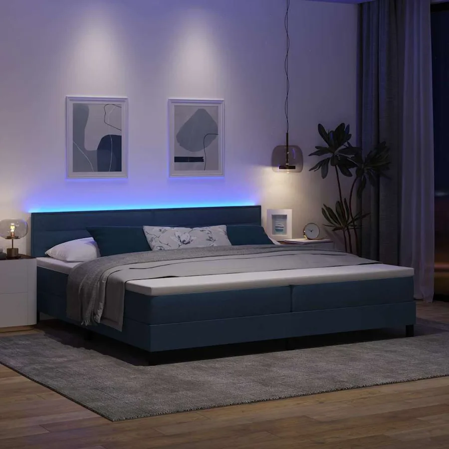 Lit à ressorts avec matelas avec LED Bleu 200 x 200 cm tissu - 5
