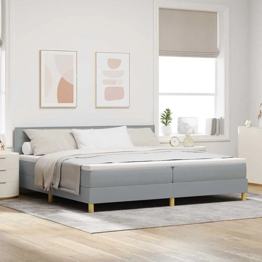 Lit à ressorts avec coussin Gris clair 200 x 200 cm tissu
