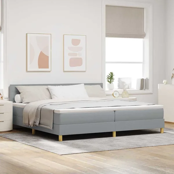 Lit à ressorts avec coussin Gris clair 200 x 200 cm tissu
