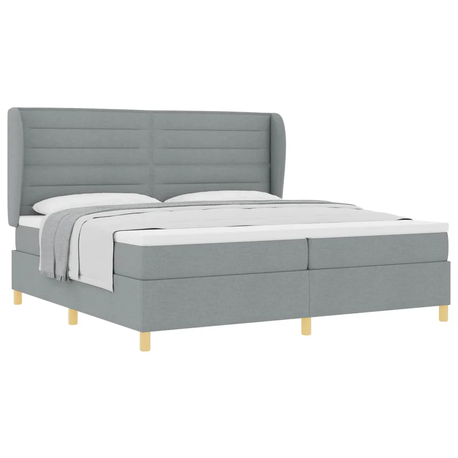 Lit à ressorts avec matelas Gris clair 200 x 200 cm tissu - 2