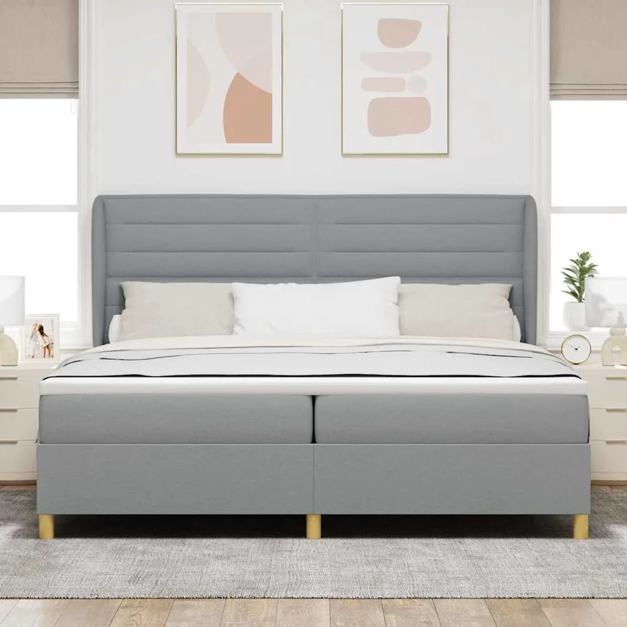 Lit à ressorts avec matelas Gris clair 200 x 200 cm tissu - 3