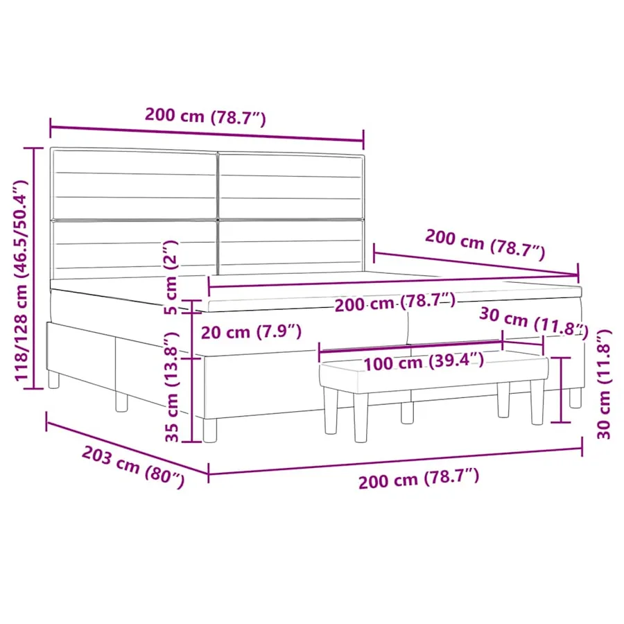 Lit à ressorts avec matelas Gris clair 200 x 200 cm tissu - 13