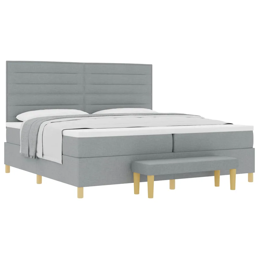Lit à ressorts avec matelas Gris clair 200 x 200 cm tissu - 2