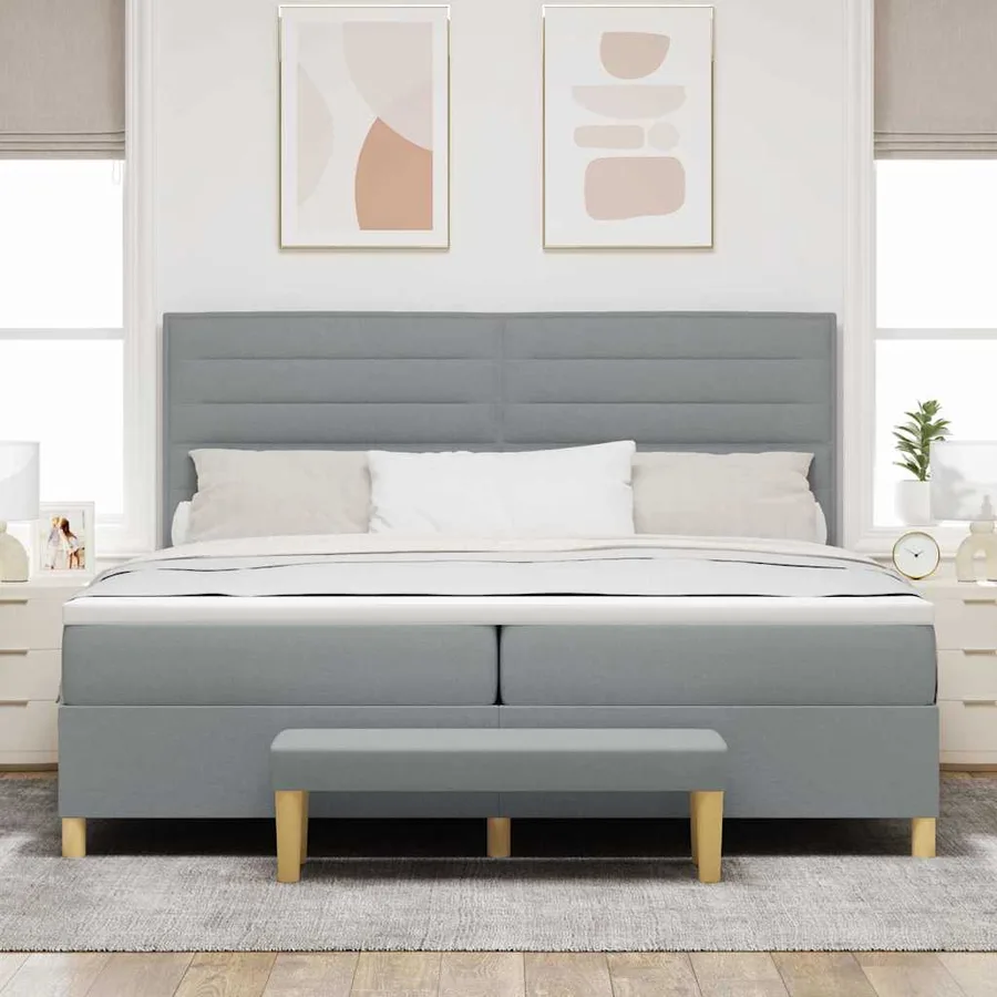 Lit à ressorts avec matelas Gris clair 200 x 200 cm tissu - 3